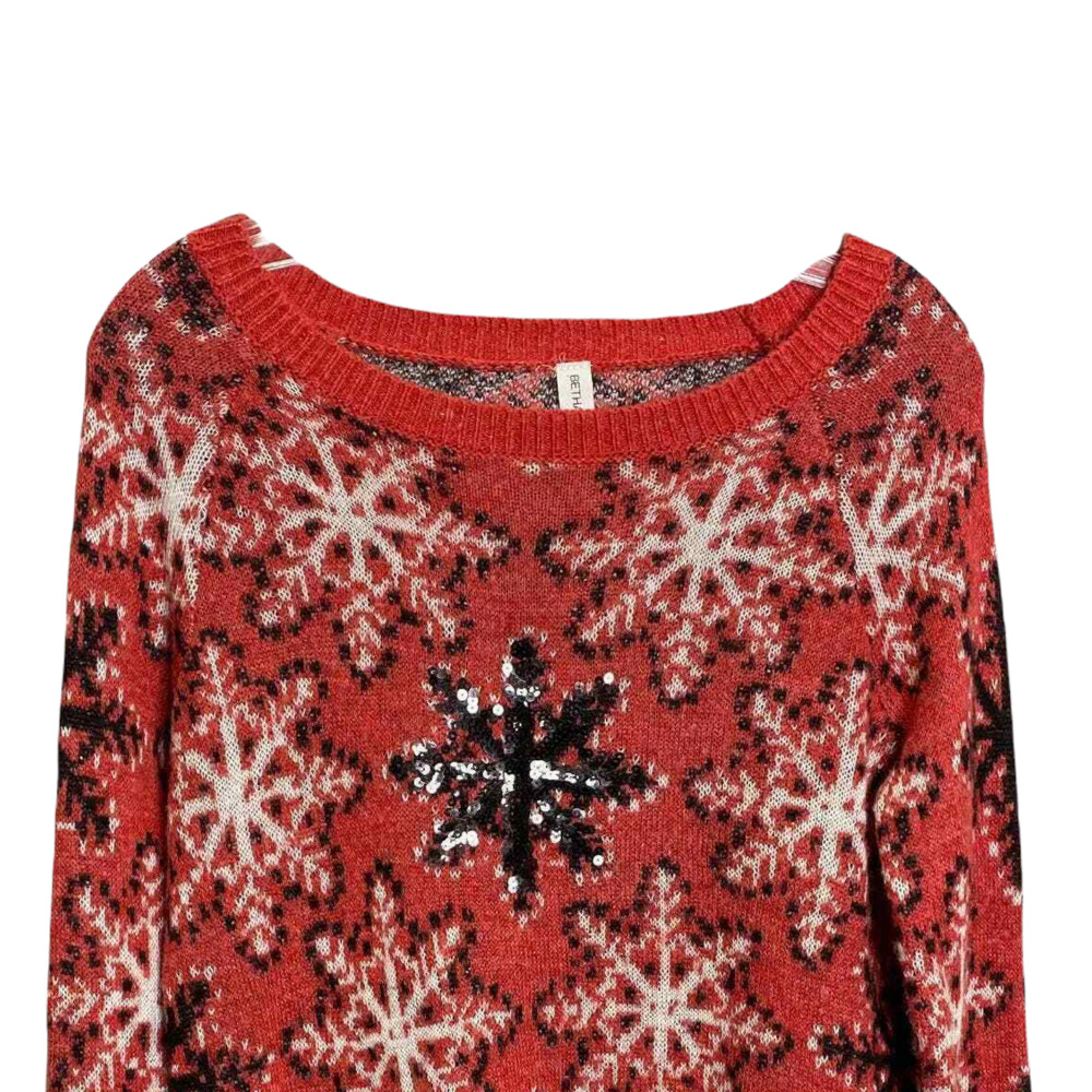 Bethany Mota Snowflake Embellished Sweater Long-Sleeve Crewneck, Size S